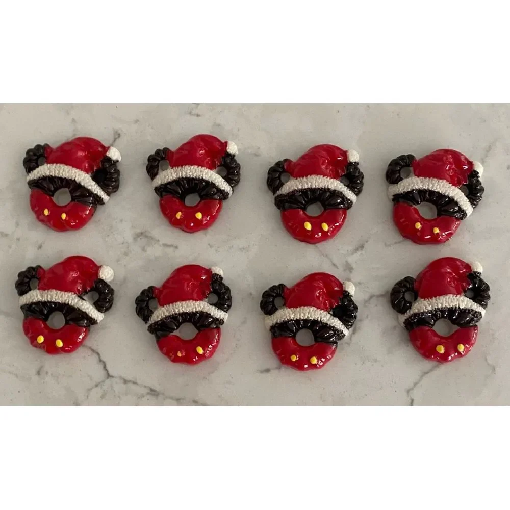 Mickey Mouse Christmas Resign Flat Back Red Set of 8 With Santa Hat